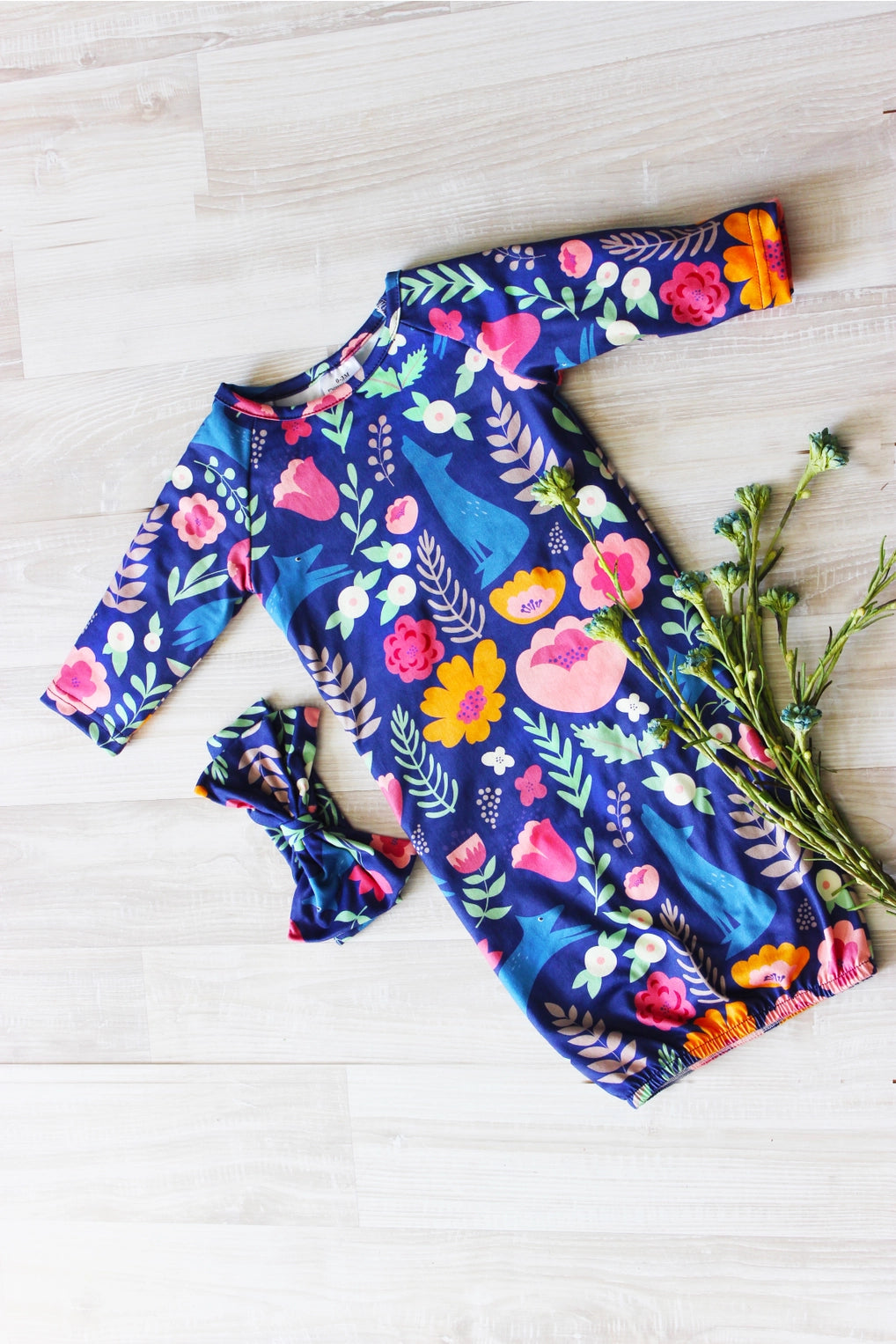 Floral Fox Baby Gown